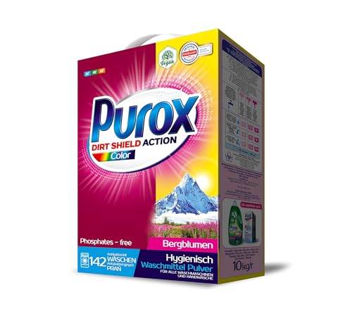 PUROX COLOR Lessive en Poudre (142 Lavages) pour textiles colorés, carton de 10 kg