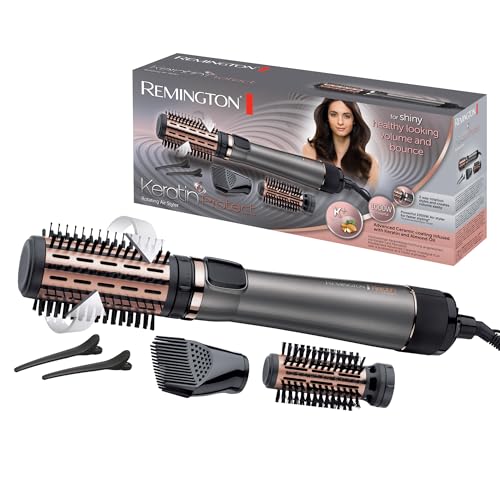 Remington Brosse Soufflante Rotative automatique [Soin kératine & huile d'amande] Keratin Protect (1000W, Céramique, Température variable, 3 accessoires: 2 brosses rondes 40 & 50mm + de Volume) AS8811