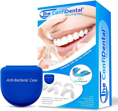 The ConfiDental Lot de 5 protège-dents Moldable pour Bruxism, Broyage de dents, Clenching, Sports Athletic Mouth Guard, Plateau blanchissant inclus 3 réguliers et 2 Heavy Duty pour le broyage de dents