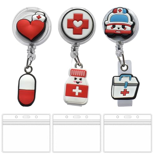 WUSJCOF 6 Pièces Porte-Badge Infirmière, Enrouleur Badge Rétractable en Feutre, Support Badge avec Clip pour Infirmières, Médecins, Personnel Médical, Accessoire Infirmière Pratique