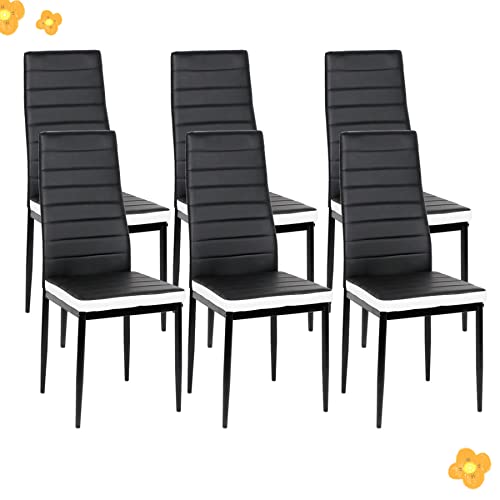 LANTUS Lot de 6 chaises empilables modèle pour cuisine, bar et salle à manger, structure robuste en acier rembourré et recouvert de simili cuir, 6 pièces (noir + blanc)