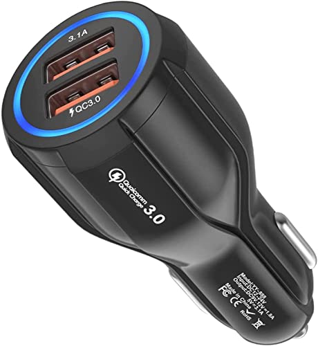 Hoppac Chargeur de Voiture USB, 2 Ports, Quick Charge 3.0 Allume-Cigare Compatible avec iPhone, iPad Samsung Galaxy S10/S9/S8, Huawei, Xiaomi Noir