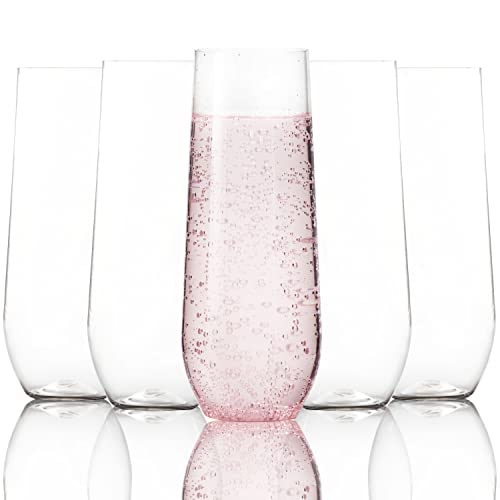 Youngever Lot de 15 Verre Flute Champagne Plastique 250ML, Champagne Verre Plastique sans Pied