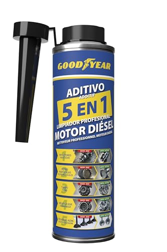 Goodyear Additif de Nettoyage 5 en 1 pour Moteur Diesel Professionnel 300ml | Nettoyant Complet pour Les injecteurs, Le Turbo, Le DPF, la vanne EGR et l'admission.