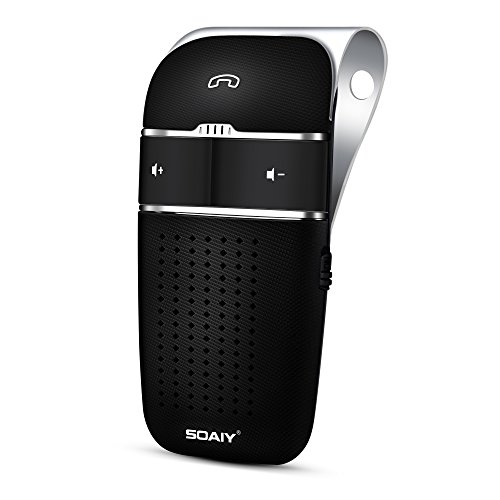 SOAIY® S-32 Bluetooth 4,0 Multipoint Mains-libres Kit-voiture Fixé au Pare-soleil avec Haut-parleur & Récepteur & Chargeur d'Allume-cigare & Trois Choix de Langue Compatible avec Toute Modèle de Smartphone