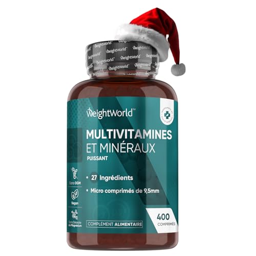 Multivitamines et Minéraux - 400 Comprimés Vegan (+1An) Menthe Poivrée - 27 Nutriments Essentiels Vitamines A B C D E K Calcium Magnesium Zinc Fer Iode Potassium - Immunité, Fatigue, Cheveux, Peau