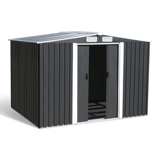 IDMarket - Abri de Jardin 5,3 M² Gris en Acier galvanisé avec Base
