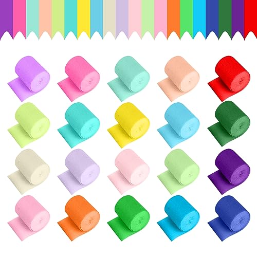 MXTIMWAN Papier Crépon, 20 Couleurs Rouleaux de Papier Crepon, Banderole en Papier Crépon, Papier Crépon Décoratif De Couleur Ruban Crépon, Serpentins en Papier Crépon pour Mariage, Noël (4.5cm*10m)