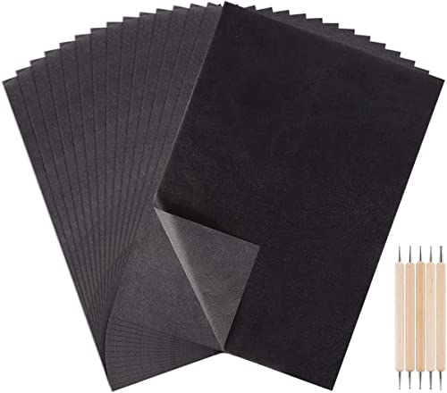 YSTrillion Papier de Copie Carbone,100 Noir Calque Graphite,A4 Graphite Transfert Papier avec 5 Pièces Stylets de Gaufrage pour Toile de Papier de Bois Toile