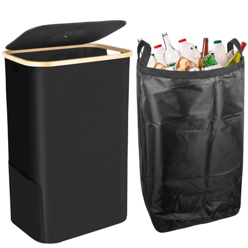 Poubelle tri Selectif 100l, Avec Couvercle et Sac à Main, Poubelle de tri de Dépôt Avec Trou, Idéal Systèmes de tri des Déchets , Rpoubelle Exterieur, Rangement Bouteille Poubelle Recyclage (noir)