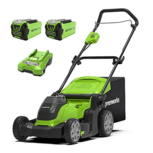 Greenworks G40LM41K2X Tondeuse à Gazon sans Fil pour Pelouses Jusqu'à 500m², Largeur de Coupe 41 cm, Sac de 50L, INCLUS Deux Batteries 40V 2Ah et Un Chargeur, Garantie 3 Ans