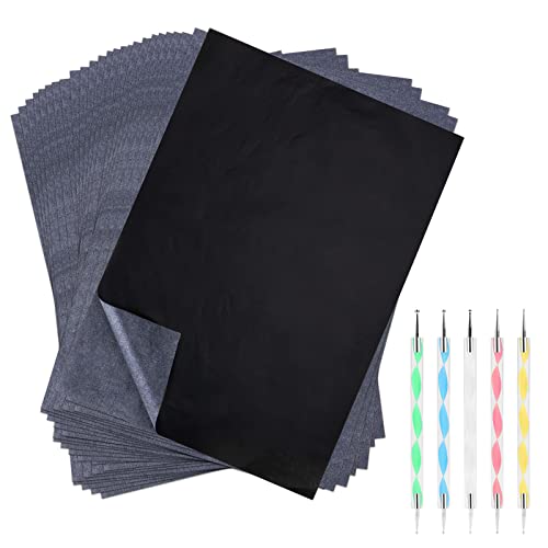 100 Feuilles Papier Carbone Dessin Papier Carbone Noir Papier Transfert Noir Papier de Transfert de Carbone Réutilisable pour Le Toile Bois Papier avec 5 Pcs Stylet À Embosser