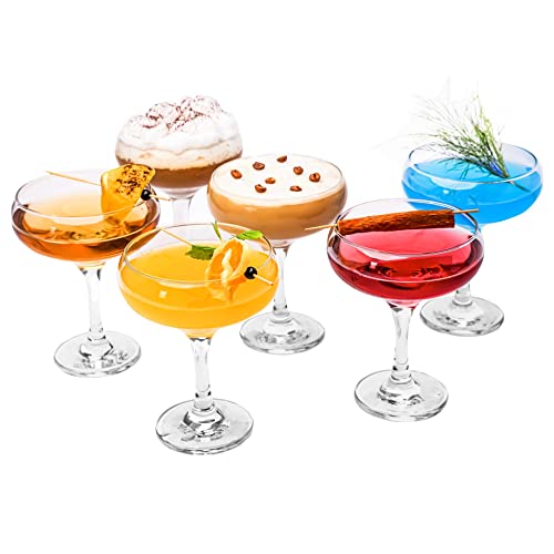 GOSOYO Lot de 6 Verres Cocktail (9 oz/270 ml). Verres à Expresso Martini, Verres à Margarita, Verres Coupés Elégants et Coupe Champagne, Verrerie à Longue Tige