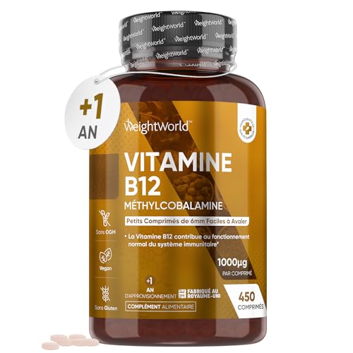 Vitamine B12 Vegan 1000mcg Haute Dose - Énergie, Immunité, Fatigue, Métabolisme & Système Nerveux - 450 Comprimés B12 Méthylcobalamine Pure & Biodisponible - Vitamine Adulte d'Origine Naturelle