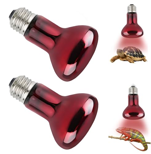 UQTUKO Reptile Ampoules Chauffantes, 2 Pièces Lampe Chauffante Infrarouge Dimmable E27 50W Rouge ampoule chauffante Pour Reptiles & Amphibiens, Dragon Barbu, Lézard, Tortue