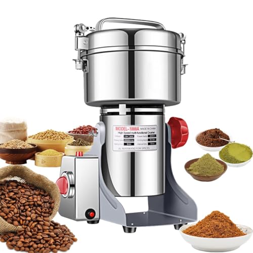 Moulin à Grains électrique 1000g Moulin a Haute Vitesse Pour épices et Herbes Aromatiques Machine à Poudre Commerciale Pour Céréales Sèches, Riz, Grains de Maïs, Approuvé CE