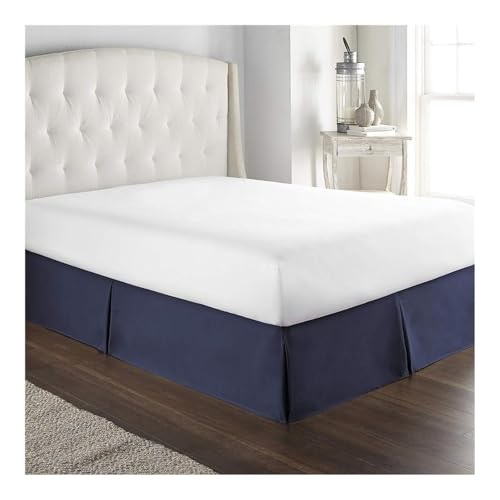 FOVAOK Cache-sommier plissé doux et confortable avec tissu infroissable et résistant à la décoloration – Literie de 38,1 cm de haut (sans plateforme) (bleu marine, 160 x 200 x 35 cm)