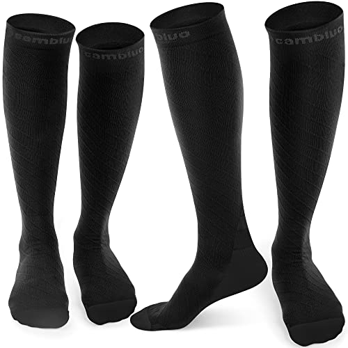 CAMBIVO Bas de Contention Femme Homme 2 Paires, 20-30 mmHg Chaussettes de Contention Hautes Montantes pour Circulation Sanguine Jambes, Varices, Gym, Sport, Running, Fitness, Voyage Avion, Infirmiere