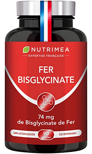 FER Bisglycinate + Vitamine C - 14 mg de Fer/Gélule - Procure 100% des Besoins Journaliers - Absorption & Biodisponibilité Maximales - Nutrimea - 90 Gélules Vegan - Fabriqué en France