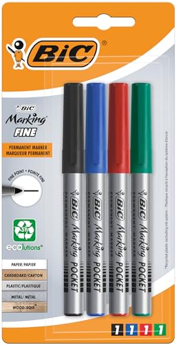 BIC Marking Fine ECOlutions Marqueurs Permanents à Pointe Conique Fine - Couleurs Assorties, Blister de 4