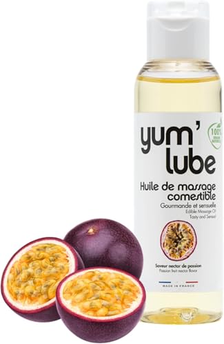 Yum'Lube | Huile de massage comestible érotique | Huile massage sensuel érotique couple | Professionnelle relaxant | Huile corps | Huile massage relaxante | Parfumée au fruit de la passion