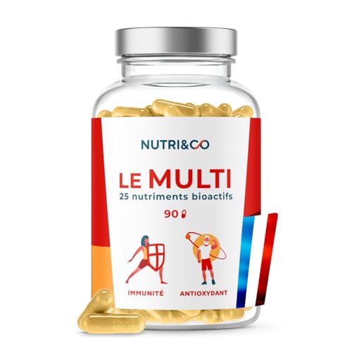 NUTRI & CO Multivitamines et Minéraux 25 Nutriments - Vitamines A B C D3 E K2 + Minéraux dont Magnésium et Zinc - Haute Absorption - 90 Gélules Vegan Friendly Conditionné en France