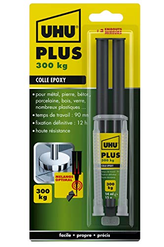 UHU Colle époxy plus - Colle époxy 2 composants, super forte, rapide et précise, serringue avec canule auto-mélangeuse, Transparent, 15 g