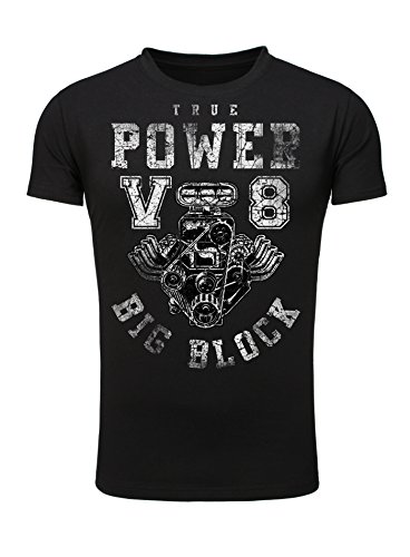 Legendary Items T-Shirt pour Hommes Vrai Power V8 Big Block T-Shirt à Motif imprimé Bloc Moteur Vintage Délavé - Noir, Large