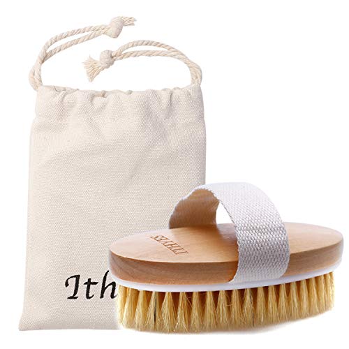 Ithyes Brosse pour le corps La brosse de bain à poils exfoliante naturels pour éliminer les toxines cellulites de la peau morte Le traitement, Améliorer les fonctions lymphatiques, Exfoliant