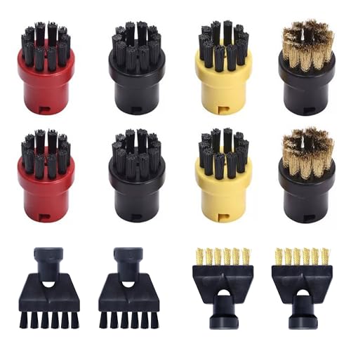 12 Pièces Accessoires de Brosse pour Nettoyeur Vapeur pour Kärcher SC1/SC2/SC3/SC4/SC5 avec 8 Brosses Rondes + 4 Brosses Plates pour Cuisine, Meubles, Salle de Bain, Tapis