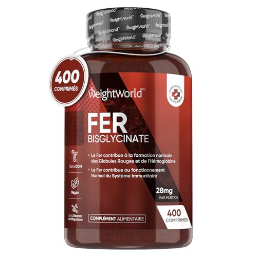 Fer Bisglycinate 28mg - 400 Fer Comprimés Vegan - Pour Fatigue, Métabolisme, Energie & Immunité (EFSA) - Fer Doux en Complément Alimentaire Adultes, Absorption Supérieure - Testé en Laboratoire