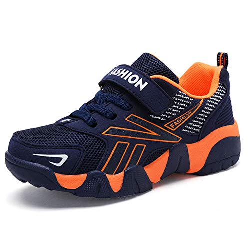 Qvxkd Basket Enfant Garcon Chaussures Garçon Chaussures de Sport Confortable Course Mode Sneakers Orange 35EU