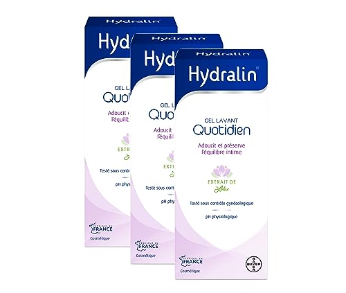 Hydralin Quotidien Gel lavant intime quotidien - Cosmétique - Adoucit et préserve l'équilibre intime - Extrait de lotus - Testé sous contrôle gynécologique - pH physiologique- 3x200ml