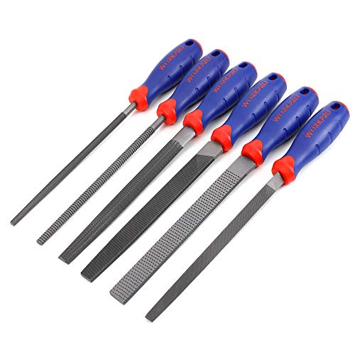 WORKPRO Jeu de 6 Limes Genève et Râpes 318mm, Lime Plate/Ronde/Demi-ronde/Triangulaire pour Bois, Métal, Cuir, Plastique