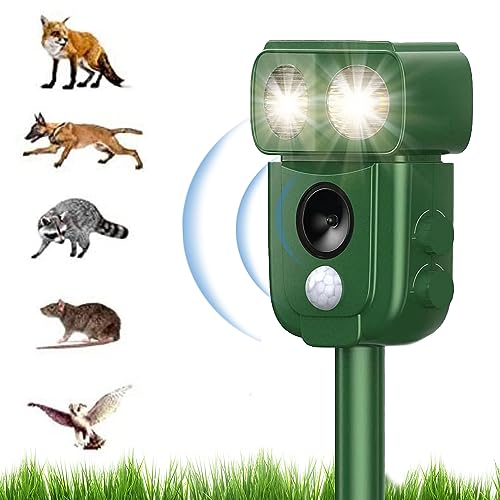 HONGXIAN Répulsif Automatique pour Chats et Chiens,Répulsif à ultrasons pour Les Pigeons,Répulsif pour Chats,Ultrason Sonore avec LED Lampe,Répulsif Solaire à ultrasons pour Chats avec capteurs