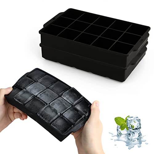 JOPHEK Moule à Glaçons, 2 Pièces de 15 Compartiments Bac à Glaçons en Silicone, Glçons Carrés 3,5 cm pour Cocktails, Whisky, Vin, Fruits, Purées de Fruits, Glaces