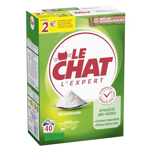 Le Chat - l'Expert – Lessive en Poudre – Efficace Anti-Tâche - Fraîcheur longue durée - Efficace même à Froid – Bicarbonate - 40 Lavages - Emballage Entièrement Recyclable