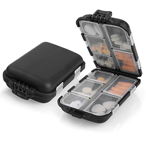 AOOWU Pilulier Portable, Pilluliers Journalier 7 Jours, Pilulier Avec 10 Compartiments, Plastique Boîtes à Pilules, Distributeur De Pilules Médicaments Pour Vitamines, Suppléments Et Médicaments