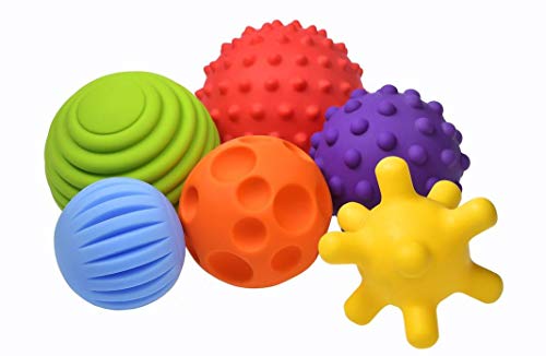 FANCY FancyBaby Kit de 6 Balles Sensorielles pour Bébé - Jouet d’éveil Premier Âge Jeu de Bain Multicolore et Texturé pour Développement de la Motricité de Bébé Balles pour Massage de Bébé