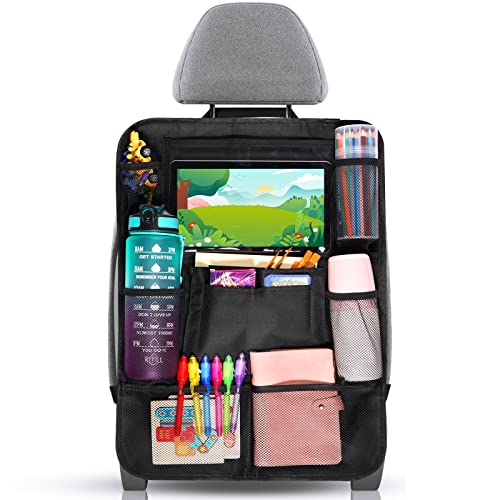 Diboniur Organisateur Voiture Enfant, Rangement avec 10 Poches, Protege siege pour Tablette iPad 9.7'' & 10.5'', Organiseur pour Jouets Livres, Le Noir