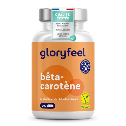 Bêta-Carotène Autobronzant (200 Capsules), Extrait de Carotte (70mg), Vitamine A (1169µg) et Beta Carotene (7mg), Preparation Bronzage, Hautement Dosé, Bronzage Sans Soleil, 100% Végétalien