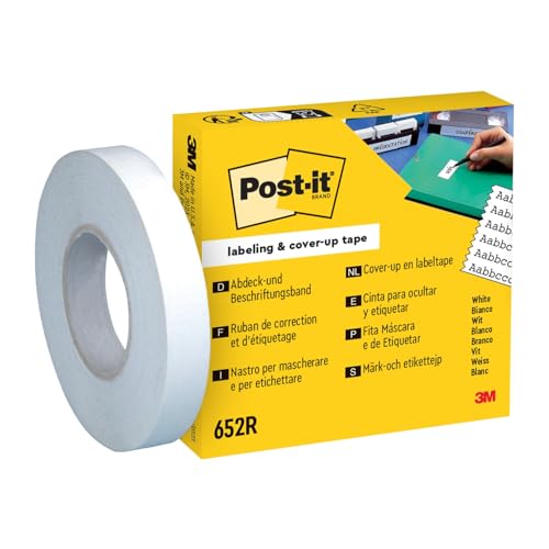 Post-it Ruban Adhésif de Correction et d’Étiquetage, 1 rouleau ( 8,42 mm x 17,7 m) Blanc - Repositionnable et Inscriptible