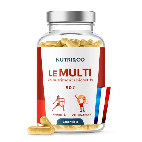 NUTRI & CO Multivitamines et Minéraux 25 Nutriments - Vitamines A B C D3 E K2 + Minéraux dont Magnésium et Zinc - Haute Absorption - 90 Gélules Vegan Friendly Conditionné en France