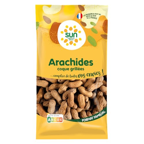 SUN - Arachides avec Coque 500 g - Cacahuètes Grillées Non Salées avec Coque - Pour Snacking, Apéro, Cuisine - Apéritif, Encas Sain, Pâtisserie