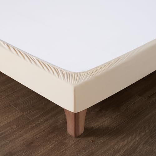 Dahlica Cache Sommier 160x200 Beige – Tissu Doux et Extensible – Rendu Impeccable – Facile à Installer