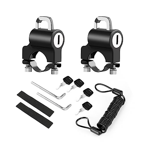 Lot de 2 serrures de casque de moto, 2 entretoises, 2 clés et 1 corde à ressort, antivol sécurisé et crochet de démolition (noir)
