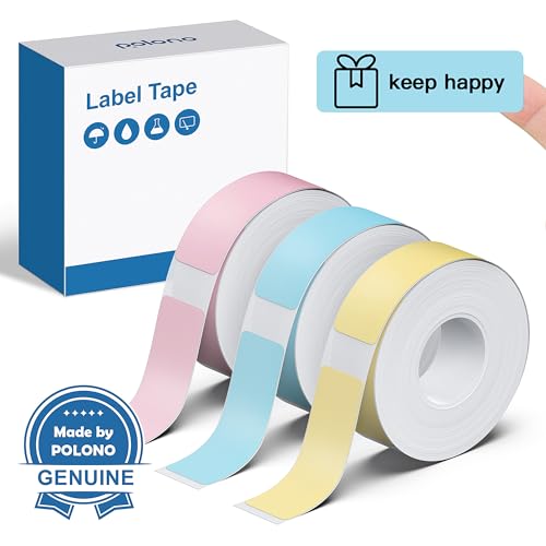 POLONO P31S Lot de 3 rouleaux de ruban d'étiquetage de rechange, 12 x 40 mm, ruban d'étiquetage laminé standard, multi-usages, 180 rubans/rouleau, jaune/bleu/rose