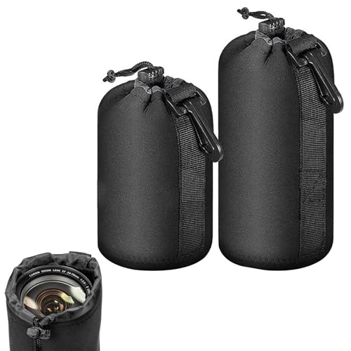 Poche Lentille,2pcs Sac D'Objectif,Housse Objectif,Etui Objectif,Pochette d'objectif,Sac de Protection D'objectif,Camera Lens Box,Sac étanche pour Objectif,Camera Drawstring Lens Pouch Bags