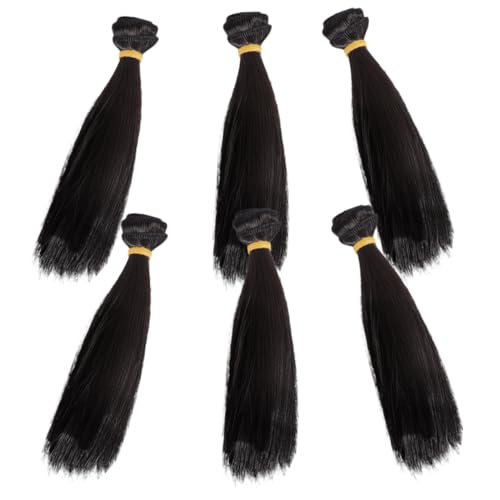 AUTSUPPL 6pièces Perruques De Cheveux Poupée Droites Noir Extensions Synthétiques Douces Accessoires Diy Pour Restauration De Poupée