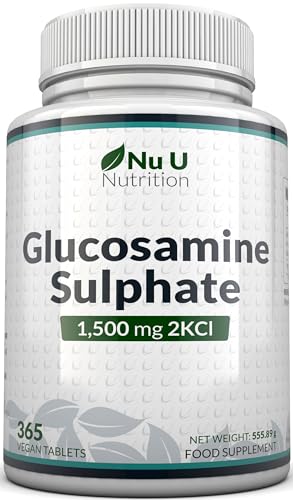 Glucosamine 1500 mg 2KCl - 365 Comprimés pour 1 An - Haute Puissance - Complément Alimentaire de Nu U Nutrition